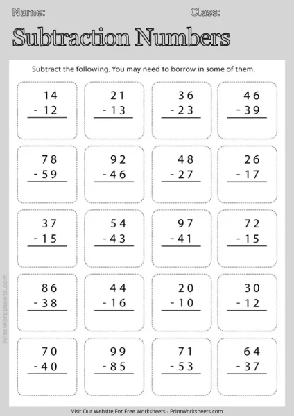 2nd Grade Subtraction Worksheets with Borrowing (Free Printable PDF)