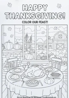 Thanksgiving Worksheets Worksheet - Free Thanksgiving Feast Coloring Page | Printable Holiday Activity | Free Printable