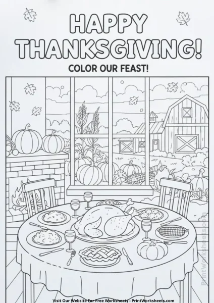Free Thanksgiving Feast Coloring Page | Printable Holiday Activity