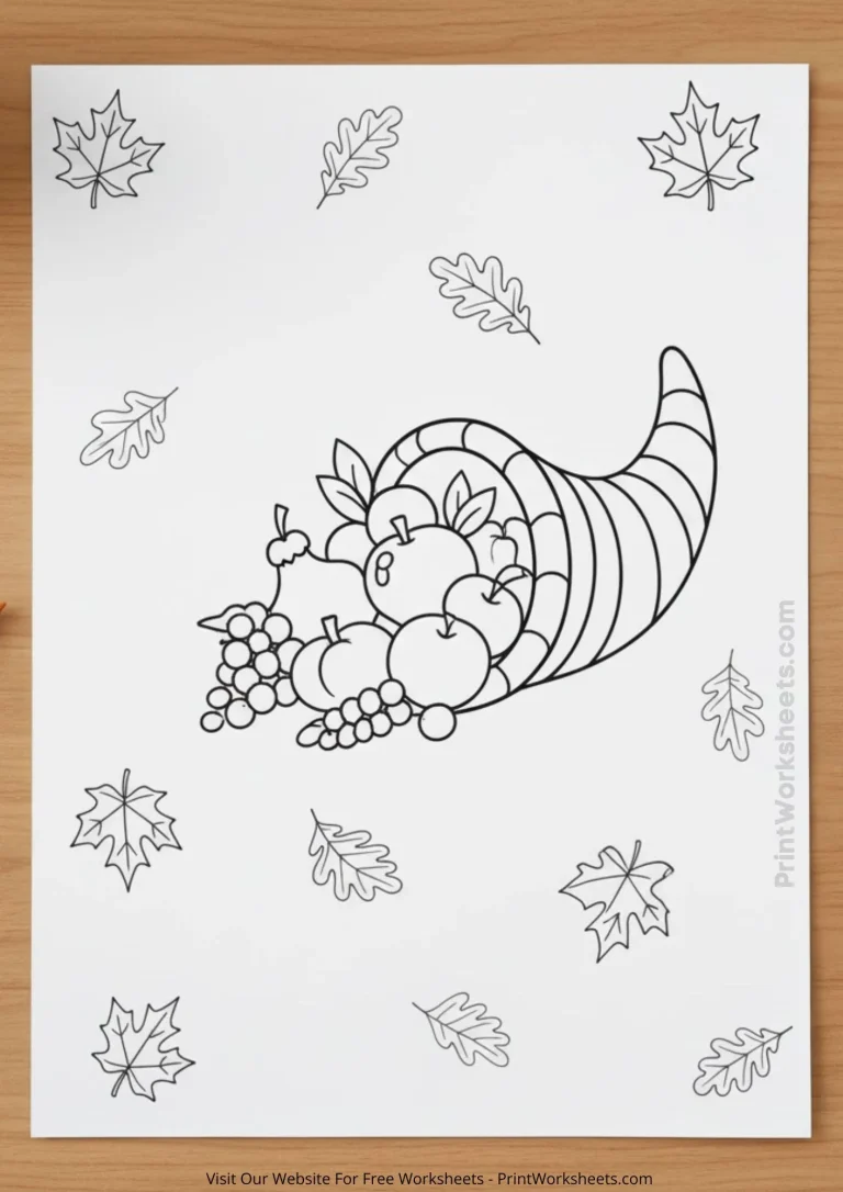 Free Thanksgiving coloring page printable with festive turkey and autumn elements for children's holiday activities