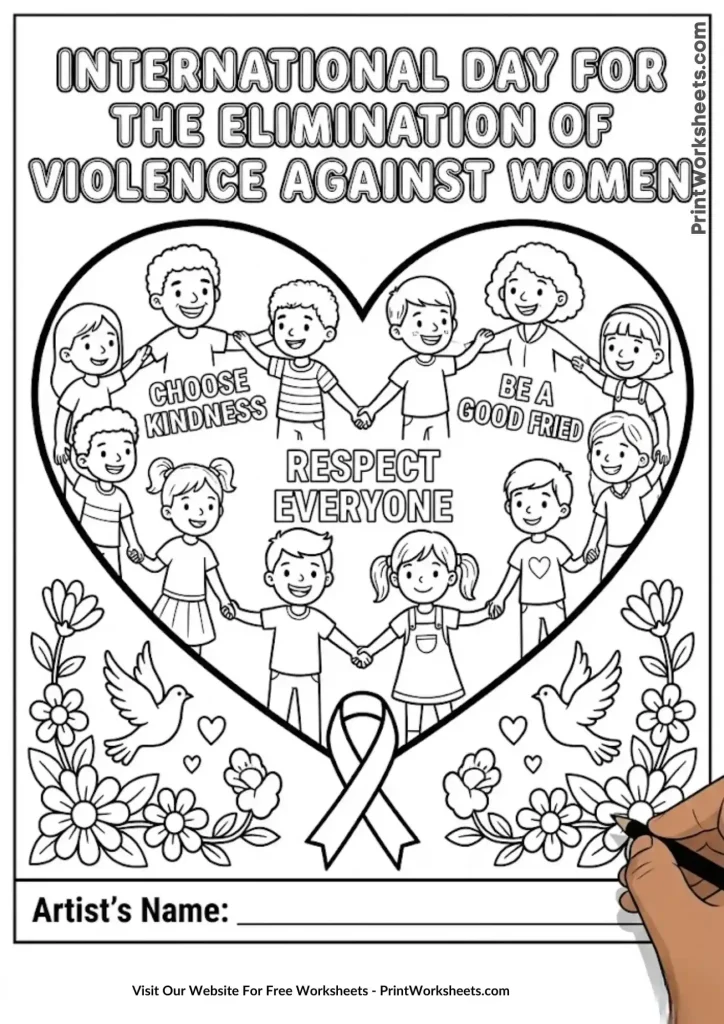 Special Days Worksheets Worksheet - International Day For The Elimination of Violence Against Women Coloring Page | Free Printable