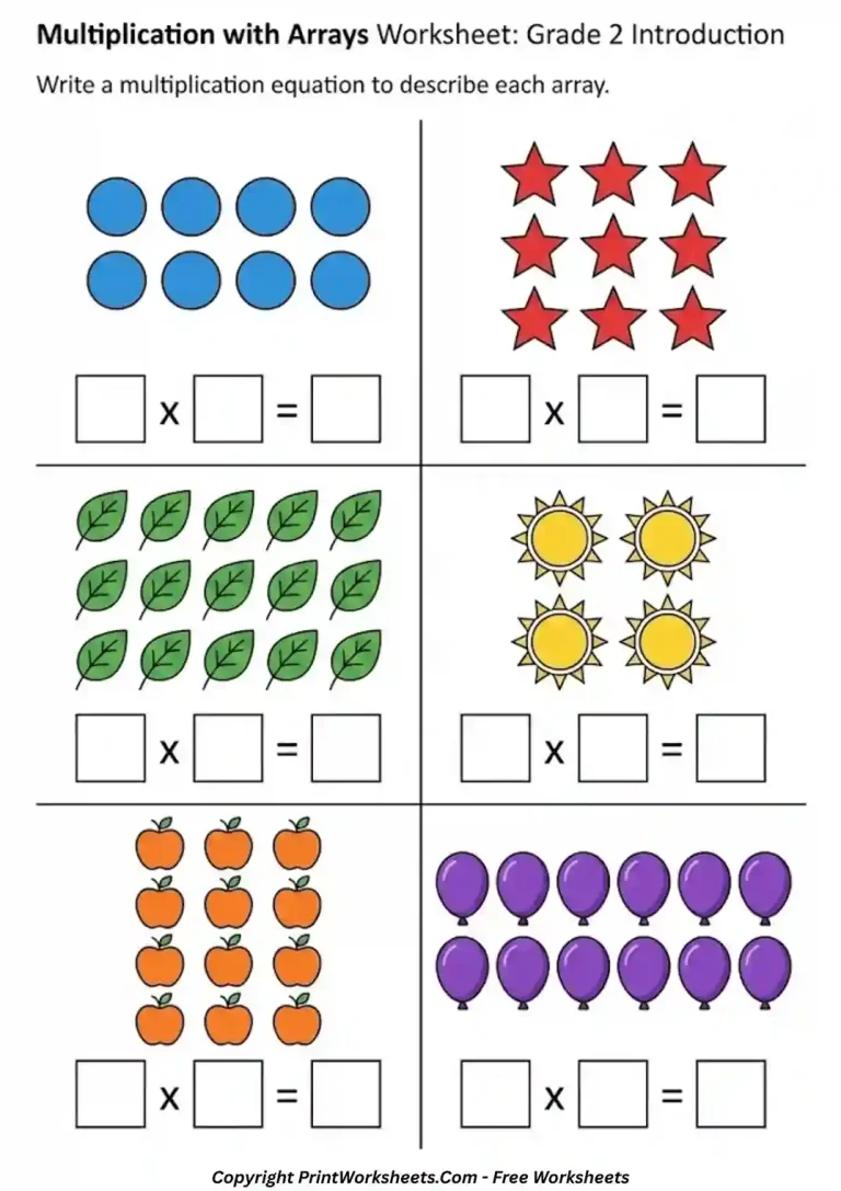 Multiplication with Arrays Worksheet Grade 2 Introduction_PrintWorksheets.Com multiplication worksheets for grade 2 with pictures pdf