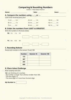 Place Value Worksheets Worksheet - 3rd Grade Place Value Worksheets (Comparing & Rounding Numbers) | Free Printable