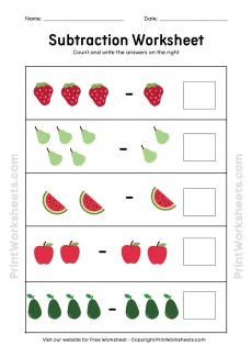 Subtraction Worksheets Worksheet - Fruit Subtraction Worksheets for Kindergarten | Free Printable