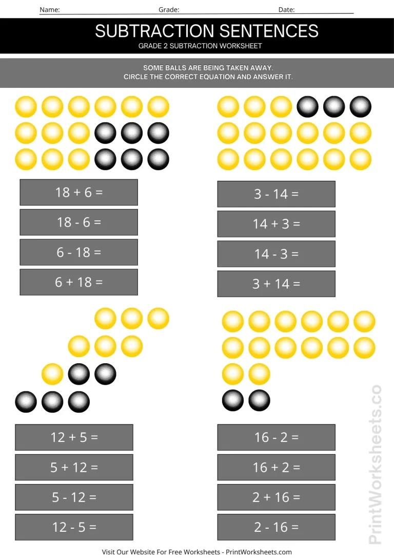 Subtraction sentences for grade 2