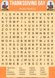 Thanksgiving Worksheets Worksheet - Thanksgiving Harvest Word Search Printable Free PDF | Free Printable