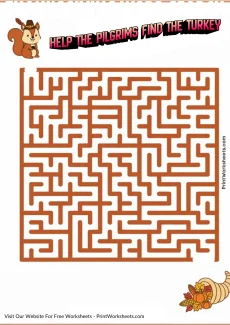 Thanksgiving Worksheets Worksheet - Thanksgiving Maze Printable Free – Help the Pilgrims Find the Turkey (For Kids) | Free Printable