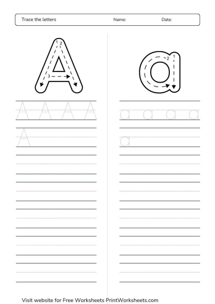 Cursive Writing Worksheet Letter A – Uppercase & Lowercase Practice (Free Printable)