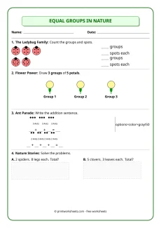 Multiplication Worksheets Worksheet - 2nd Grade Equal Groups Multiplication Worksheets (Nature Theme) | Free Printable
