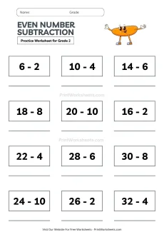 Subtraction Worksheets Worksheet - 2nd Grade Even Number Subtraction Worksheets (Free Printable) | Free Printable