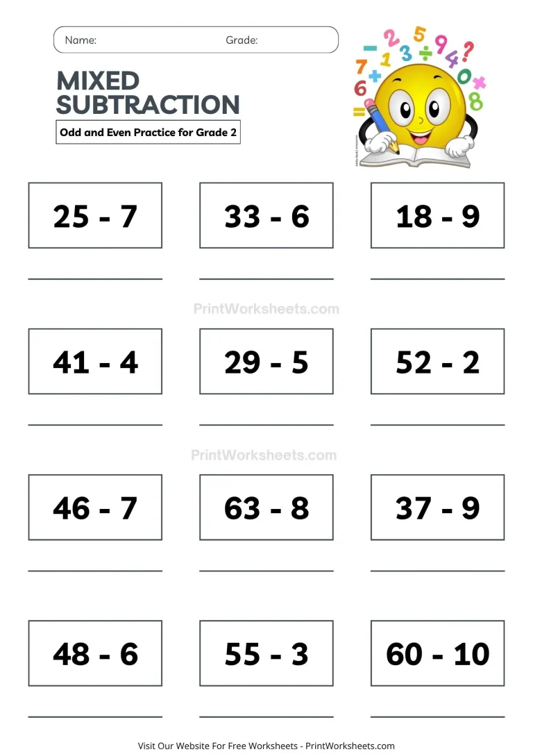 Mixed subtraction grade 2 worksheet