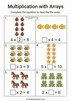 Multiplication Worksheets Worksheet - 2nd Grade Array Multiplication Worksheets (Ladybugs, Fish & Bees) | Free Printable