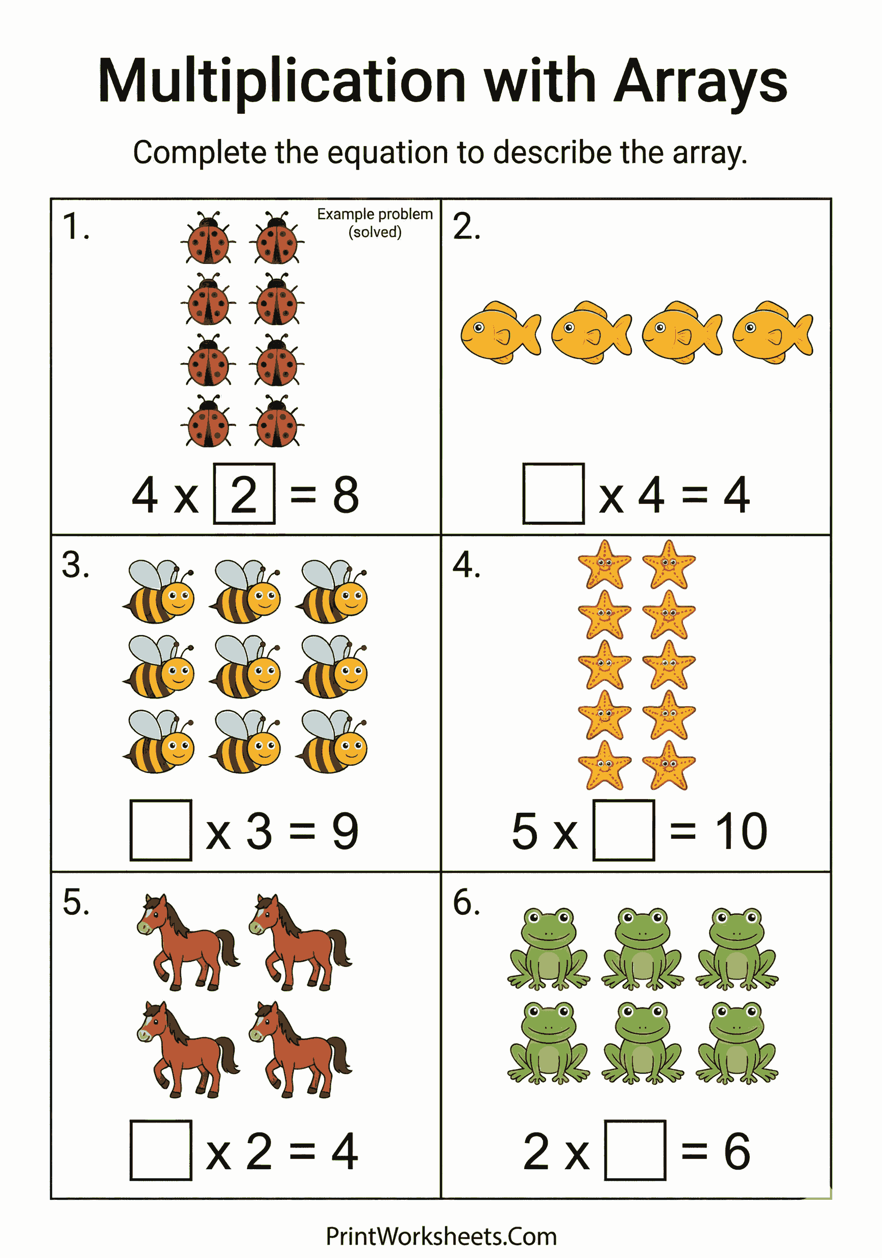 Multiplication Worksheets Worksheet - 2nd Grade Array Multiplication Worksheets (Ladybugs, Fish & Bees) | Free Printable