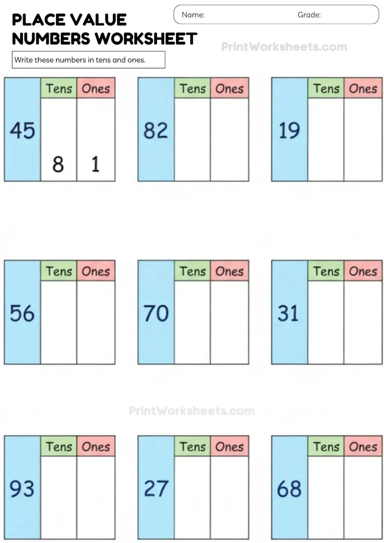 place value numbers worksheet