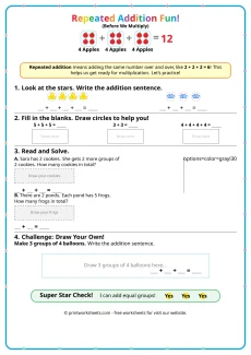 Multiplication Worksheets Worksheet - 2nd Grade Repeated Addition Worksheets (Stars & Cookies Theme) | Free Printable