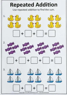 Addition Worksheets Worksheet - 2nd Grade Repeated Addition Worksheets (Duck, Candy & Boat Theme) | Free Printable