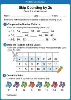 Counting Worksheets Worksheet - 2nd Grade Skip Counting by 2s Worksheets (Free Printable PDF) | Free Printable