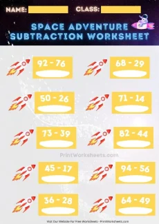 Subtraction Worksheets Worksheet - 2nd Grade Subtraction with Regrouping with Regrouping (Space Theme) | Free Printable