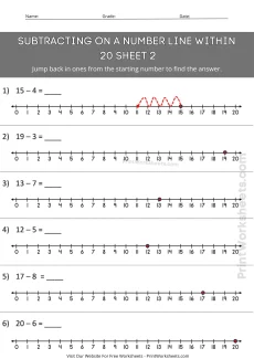 Subtraction Worksheets Worksheet - 1st Grade Subtraction on a Number Line Worksheets (Facts to 20) | Free Printable
