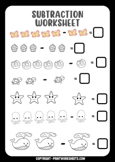 Subtraction Worksheets Worksheet - Picture Subtraction Kindergarten– Picture-Based Math with Butterflies & Cupcakes (Free Printable) | Free Printable