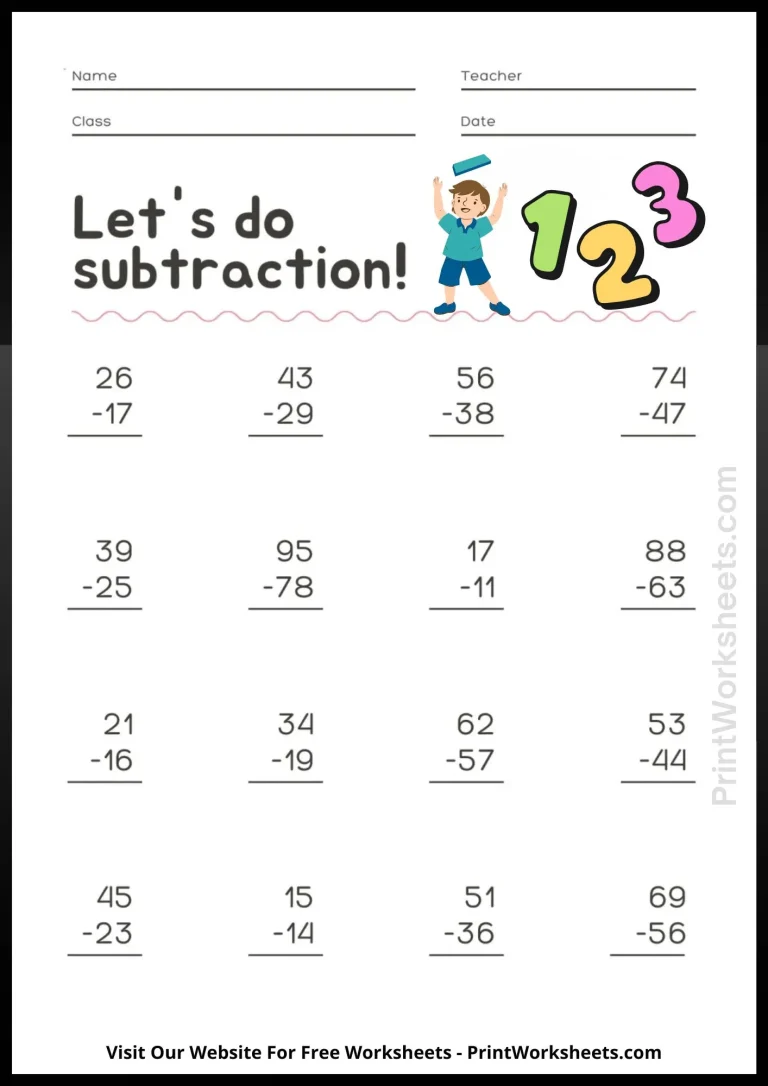 subtraction_grade_2_worksheet_math_PrintWorksheets.Com Subtraction grade 2 worksheet with double digits