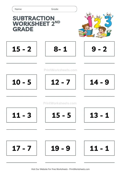 2nd Grade Subtraction Worksheets (Simple Problems to 20)