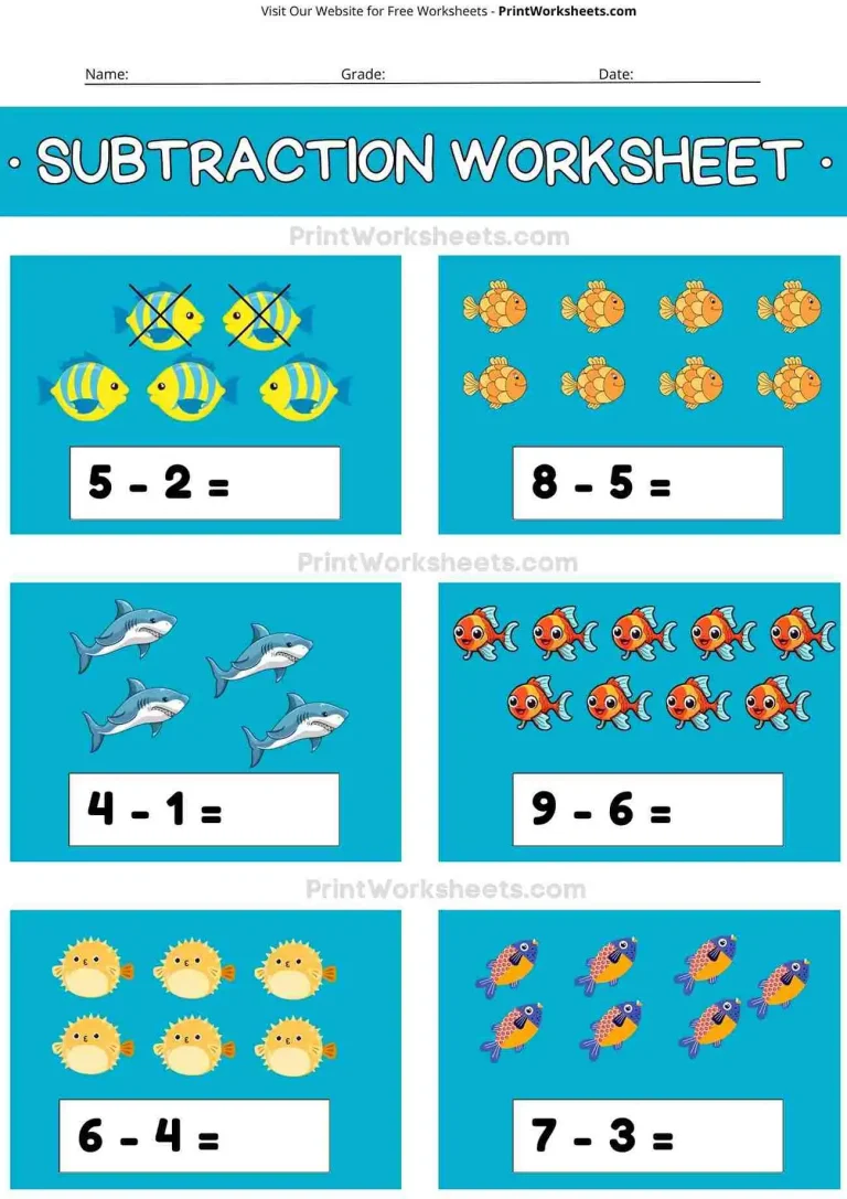Kindergarten subtraction with sea animals