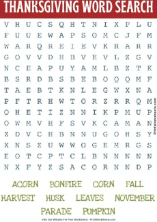 Thanksgiving Worksheets Worksheet - Fall Harvest Thanksgiving Word Search Printable (Free PDF) | Free Printable
