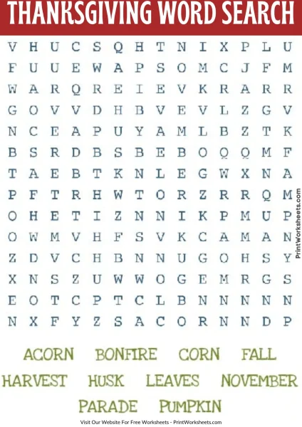 Thanksgiving Word Search Printable Free – Fall & Harvest Theme (For Kids)