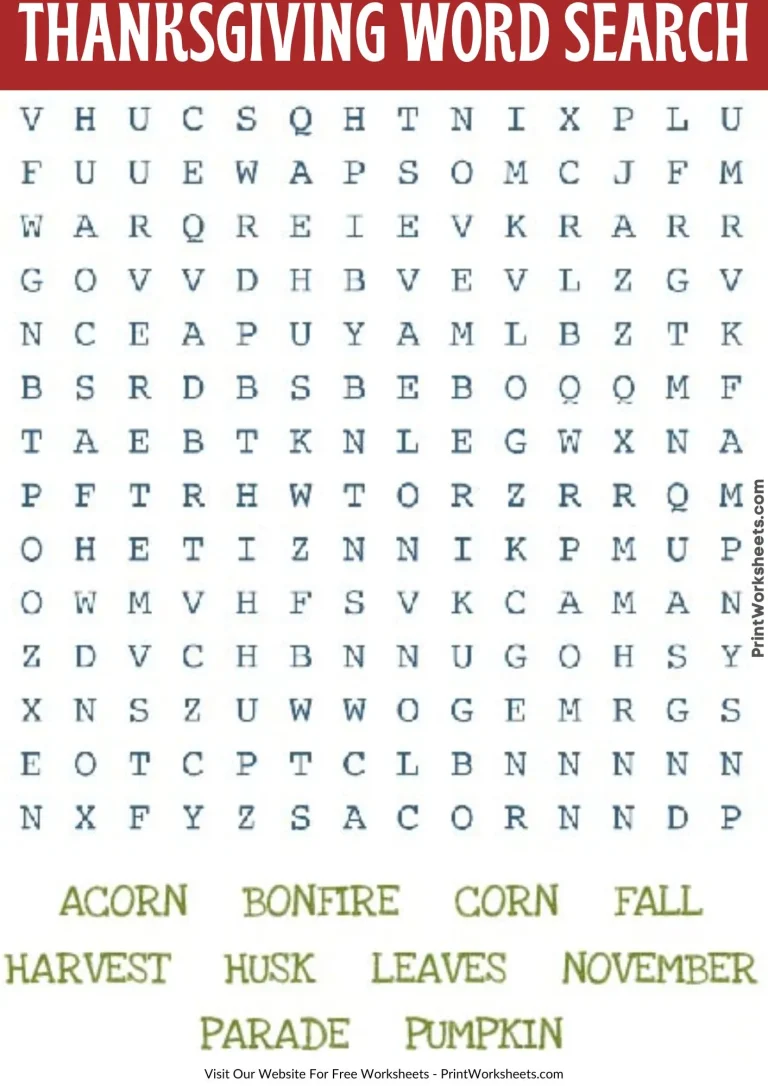 thanksgiving word search printable free