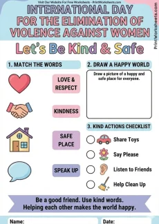 Social Studies Worksheets Worksheet - Violence Against Women Worksheets for Kids | Teach Kindness & Safety | Free Printable
