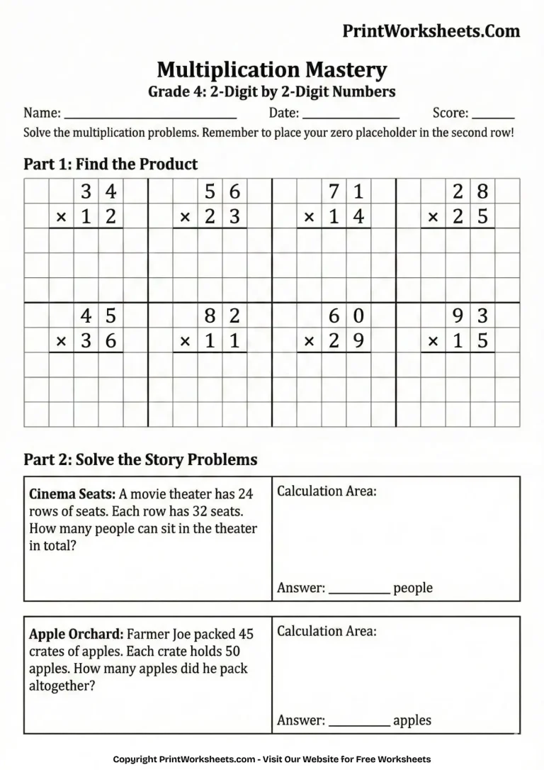 2 digit 4th grade multiplication worksheets grade 4