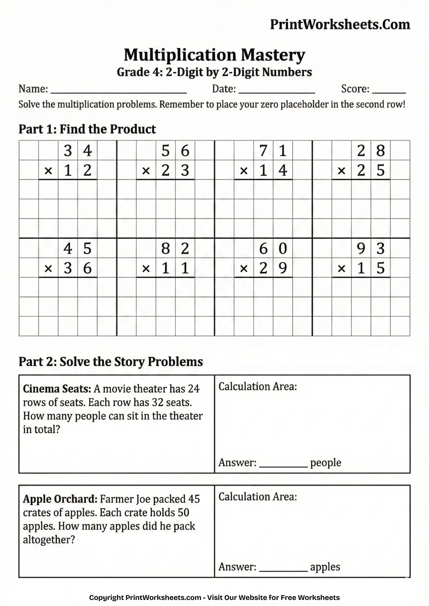 Multiplication Worksheets Worksheet - 4th Grade 2-Digit Multiplication Worksheets (Free Printable) | Free Printable