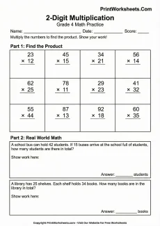 Multiplication Worksheets Worksheet - 2-Digit by 2-Digit Multiplication Worksheets for 4th Grade | Free Printable