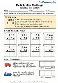 Multiplication Worksheets Worksheet - 3-Digit by 2-Digit Multiplication Worksheets for 4th Grade | Free Printable