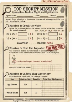 Multiplication Worksheets Worksheet - 4th Grade Double Digit Multiplication Worksheets (Free Spy Mission Math) | Free Printable