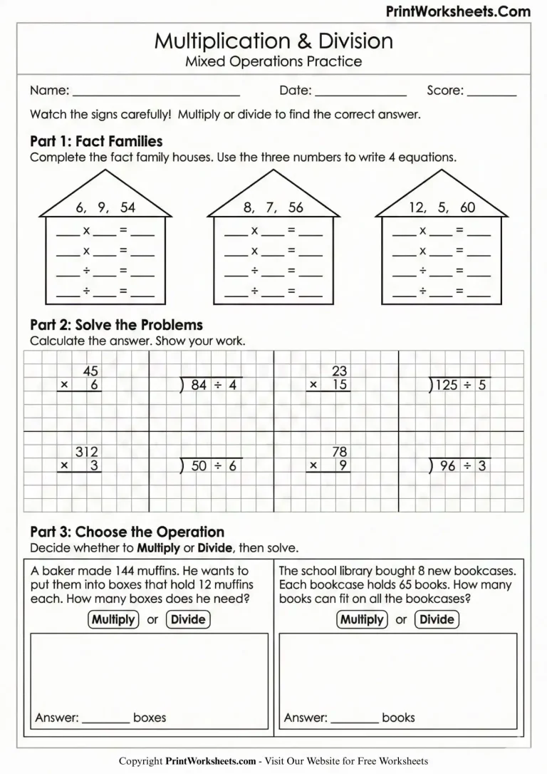 4th grade multiplication and division worksheets