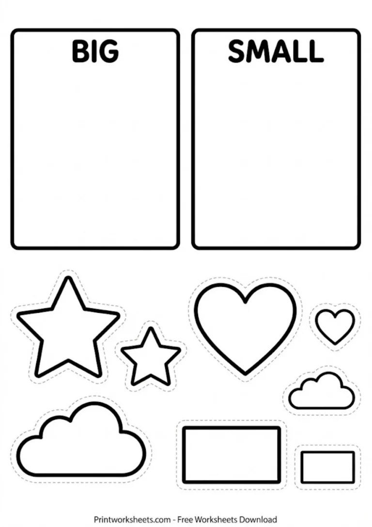 Free Preschool Big vs Small Cut and Paste Worksheet (Printable PDF)