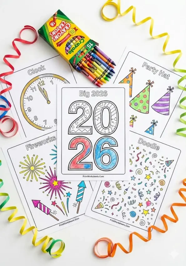 Happy New Year 2026 Coloring Pages