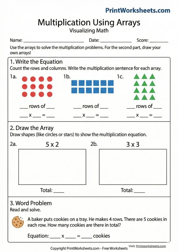Multiplication using arrays worksheets