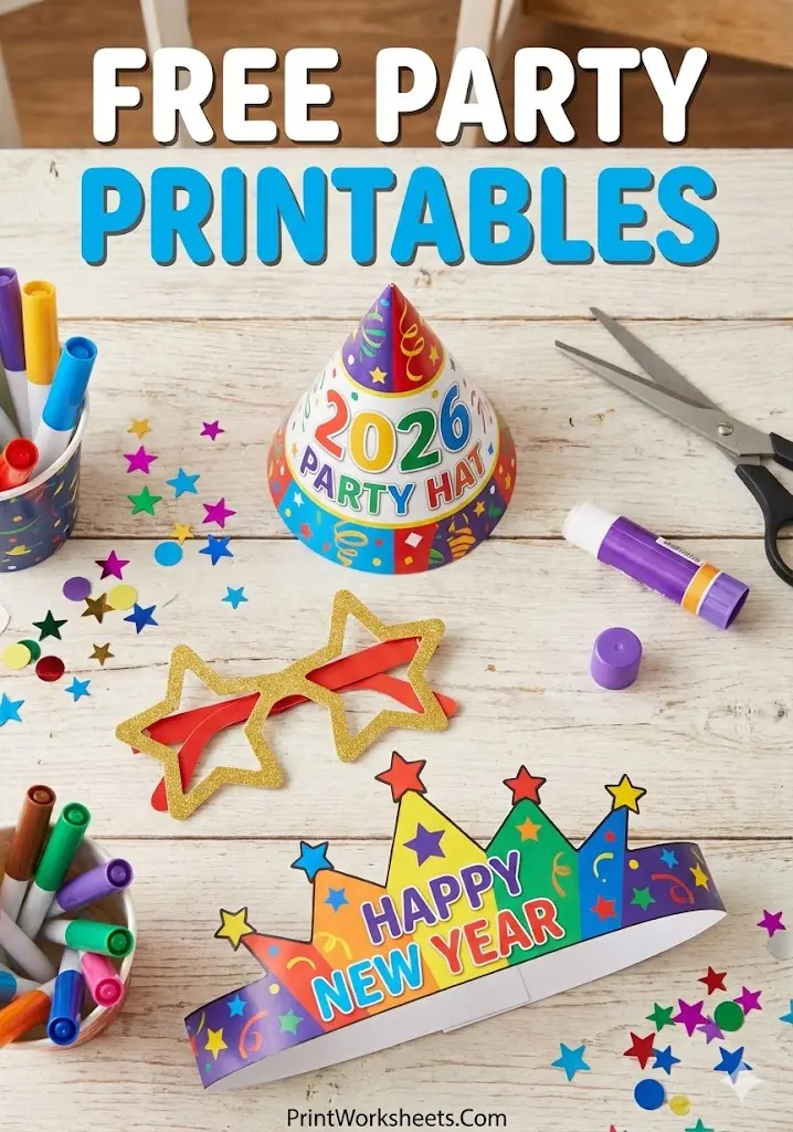 New Year Party Hat & Glasses Printable