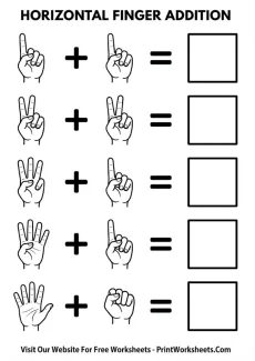 Addition Worksheets Worksheet - Addition Using Fingers Worksheets (Horizontal) | Free Printable