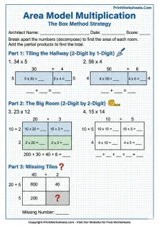 Multiplication Worksheets Worksheet - 4th Grade Area Model Multiplication Worksheet (Box Method Strategy) | Free Printable