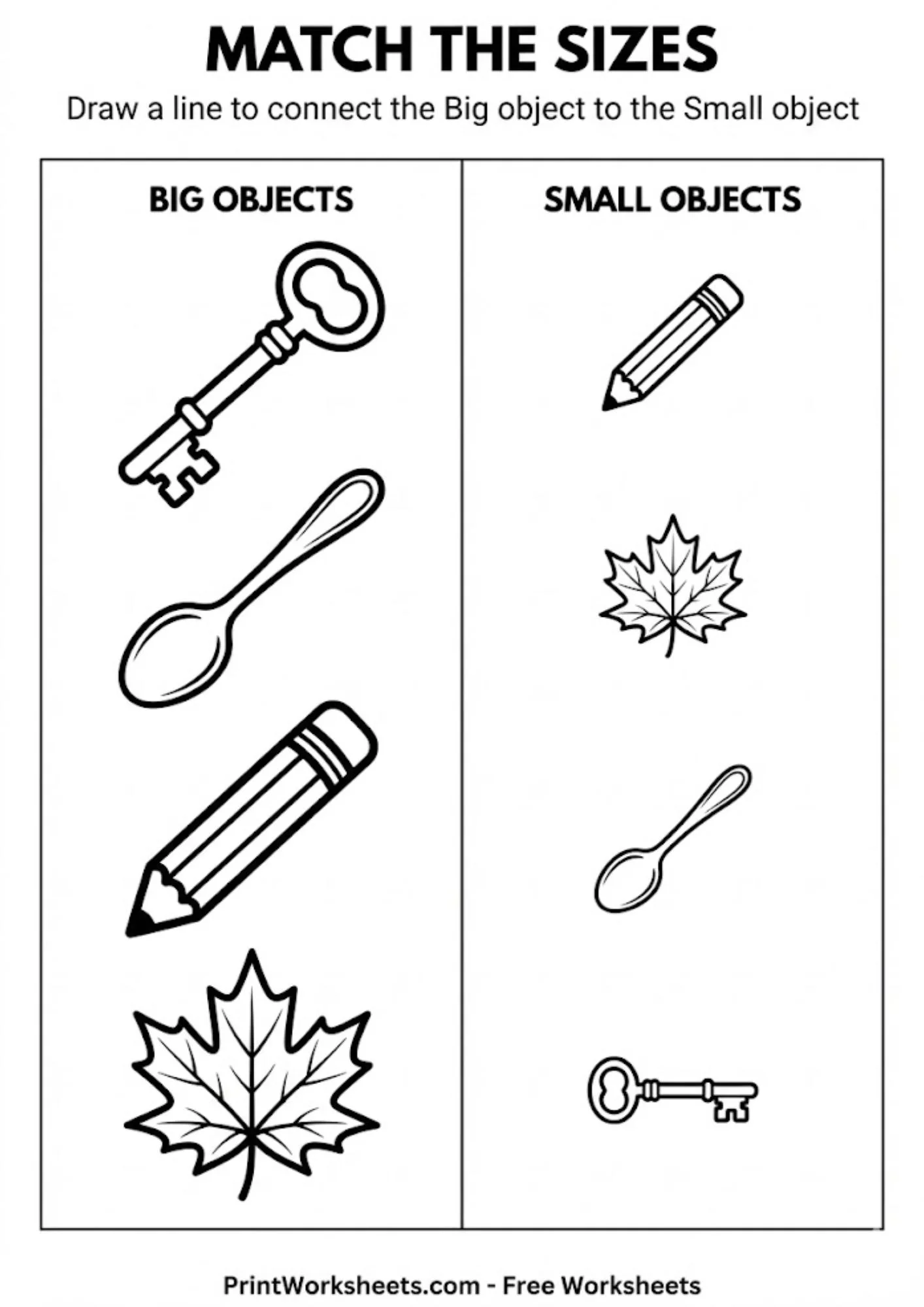 Measurement Worksheets Worksheet - Big and Small Matching Worksheet – Preschool Logic Activity | Free Printable