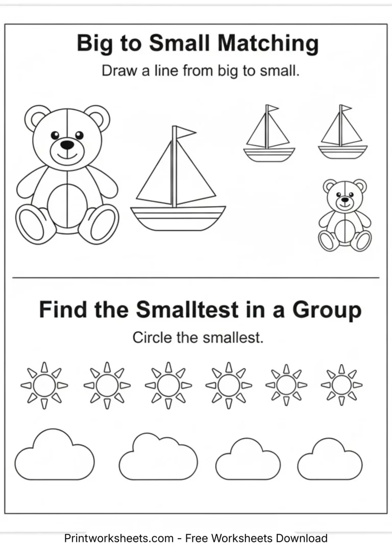 Big to Small Matching worksheet for preschool