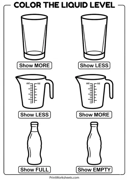 Free Color the Liquid Level Worksheet – Capacity Activity (PDF)
