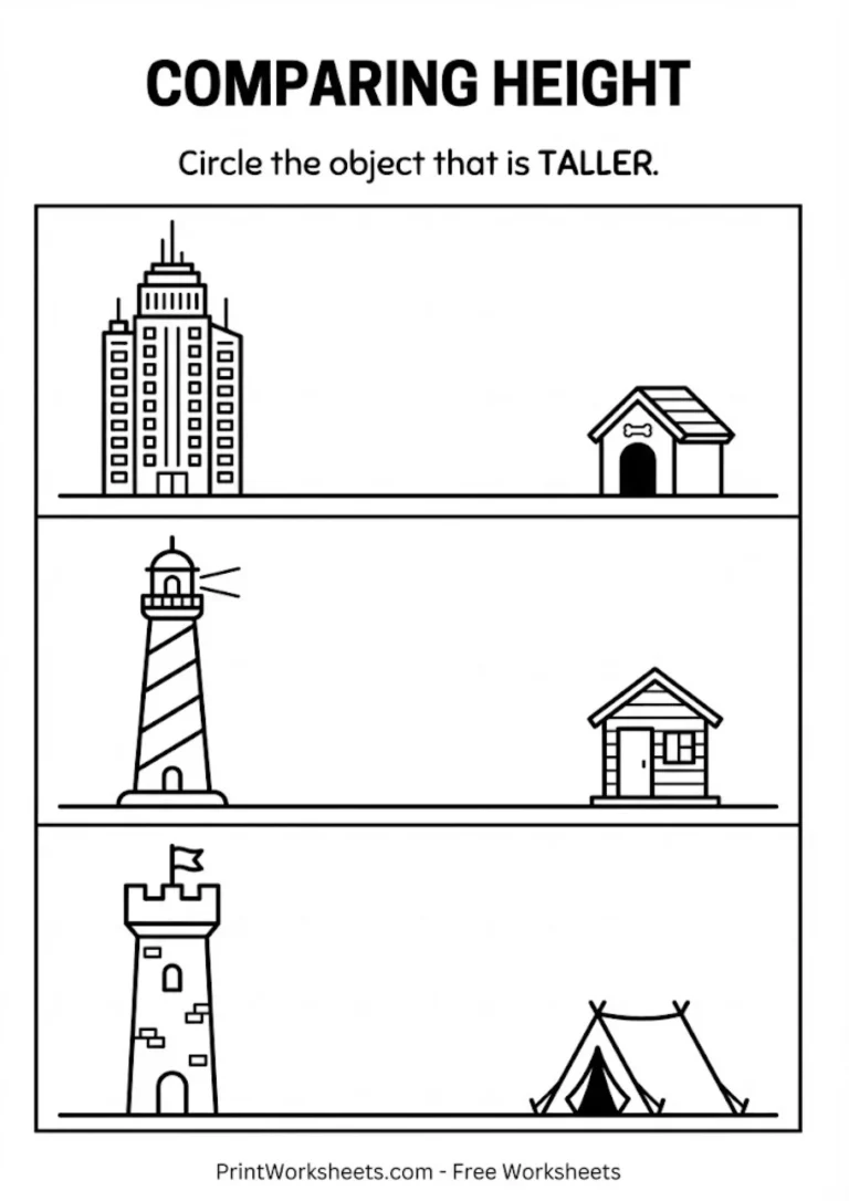 Comparing height of buildings worksheet