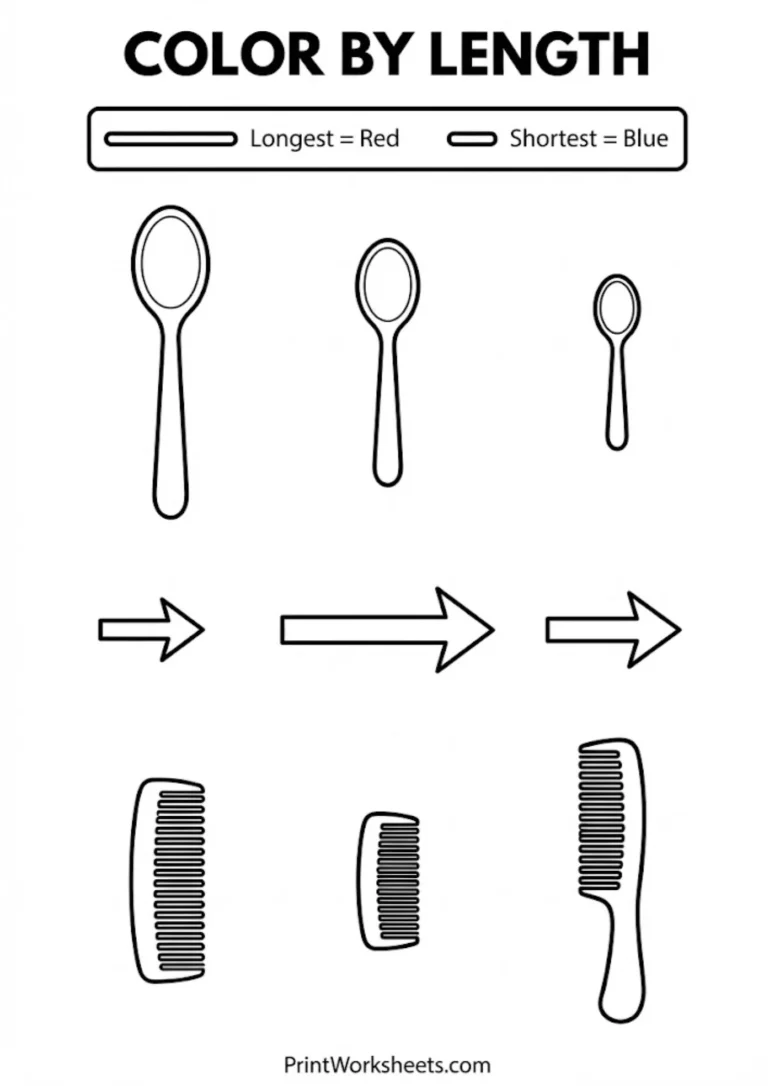 Comparing length worksheets coloring longest red shortest blue