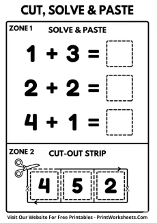 Addition Worksheets Worksheet - Cut and Paste Addition Activity: Sums to 5 (PDF) | Free Printable