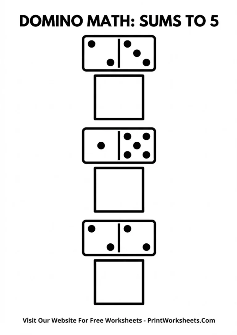 Domino addition worksheet showing tiles with dots and empty answer boxes